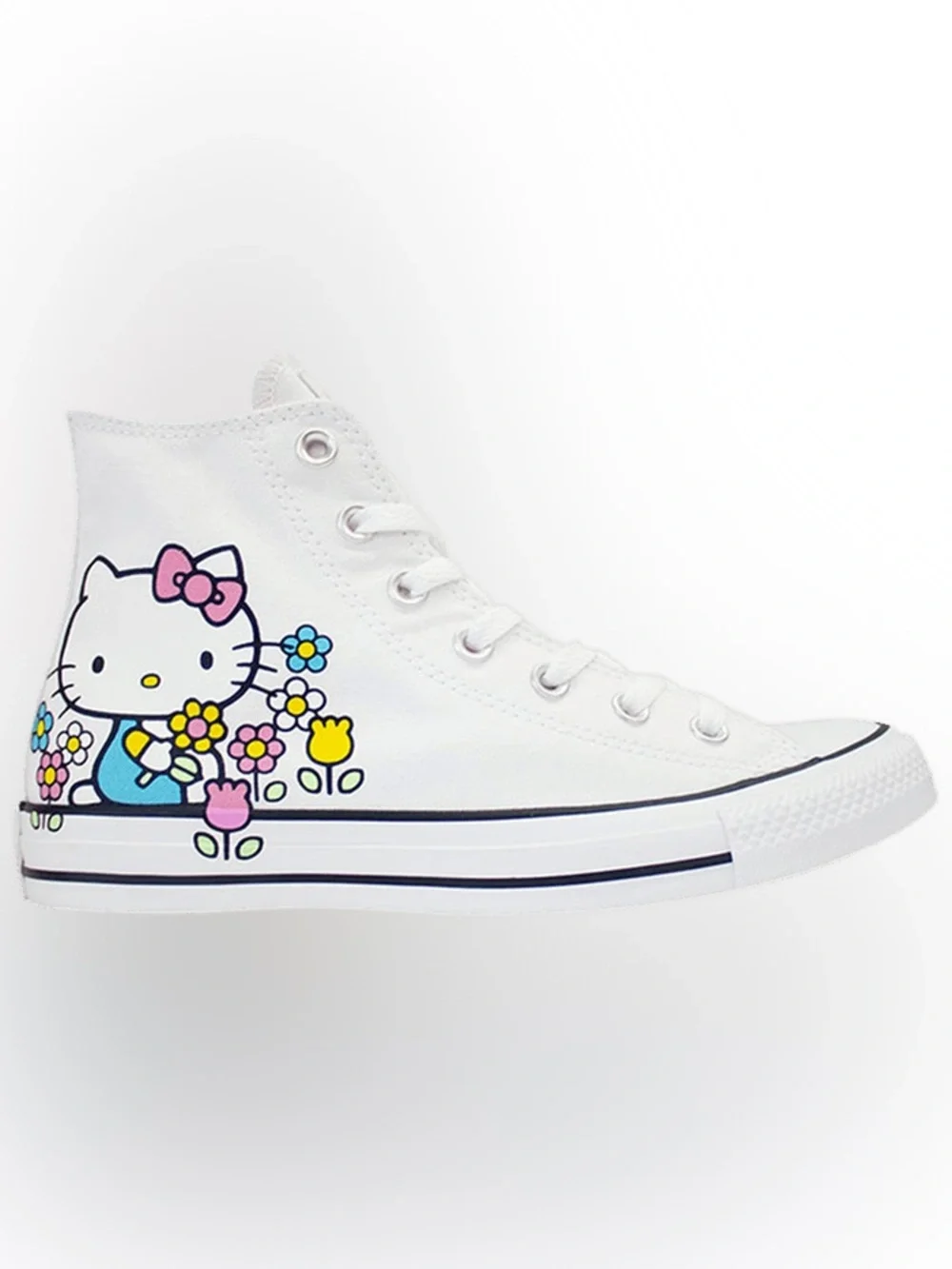 Kids White High-Top Sneakers with Colorful Flower Print